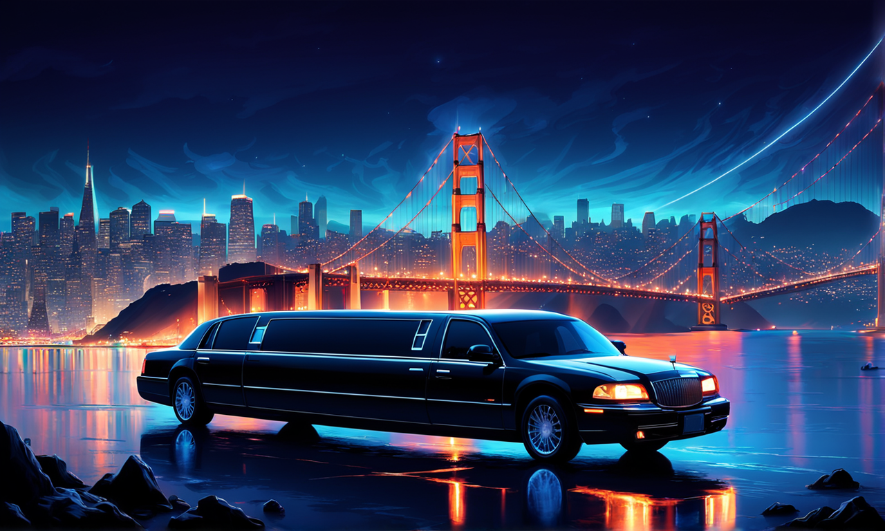 san-francisco-skyline-suffused-with-nightlife-glow-a-lincoln-stretch-limousine-10 passenger